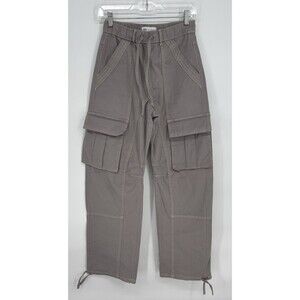 ZARA Womens Size 0 Gray Cargo Pants Baggy Y2K Utility Drawstring Contrast Stitch